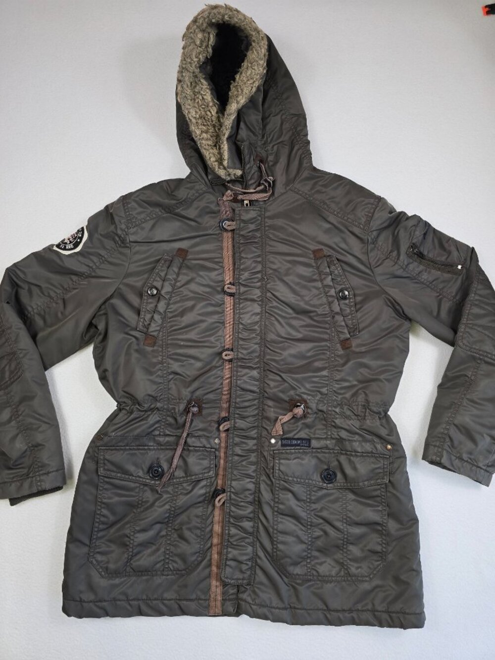 Angelo Litrico DSTR DS 789 Mens Medium Olive Green Hooded Parka Coat